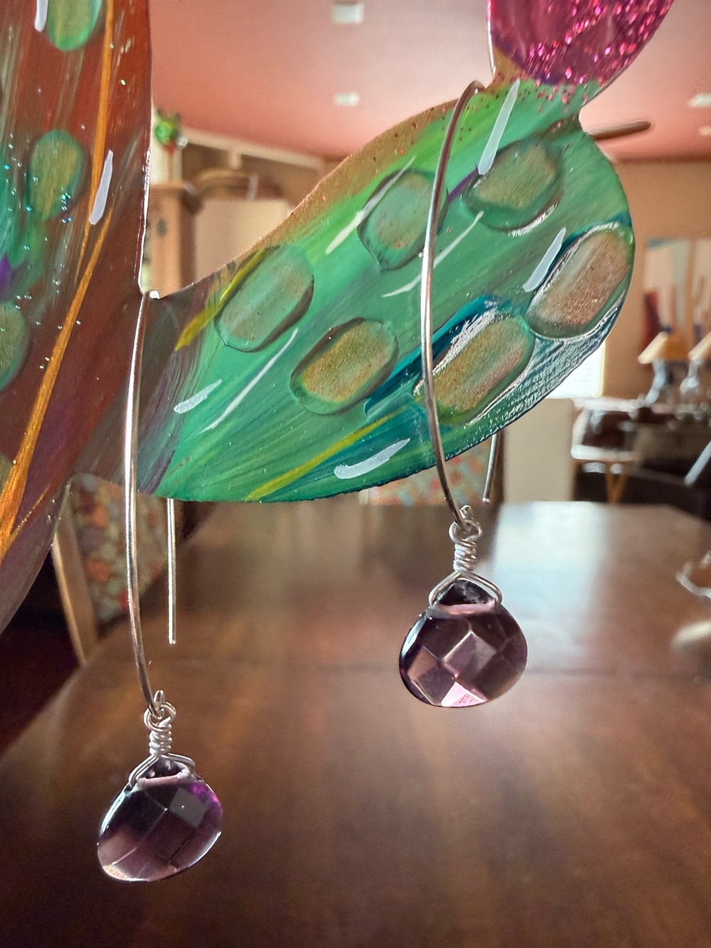 Handmade Silver Earrings with purple semi precious stones